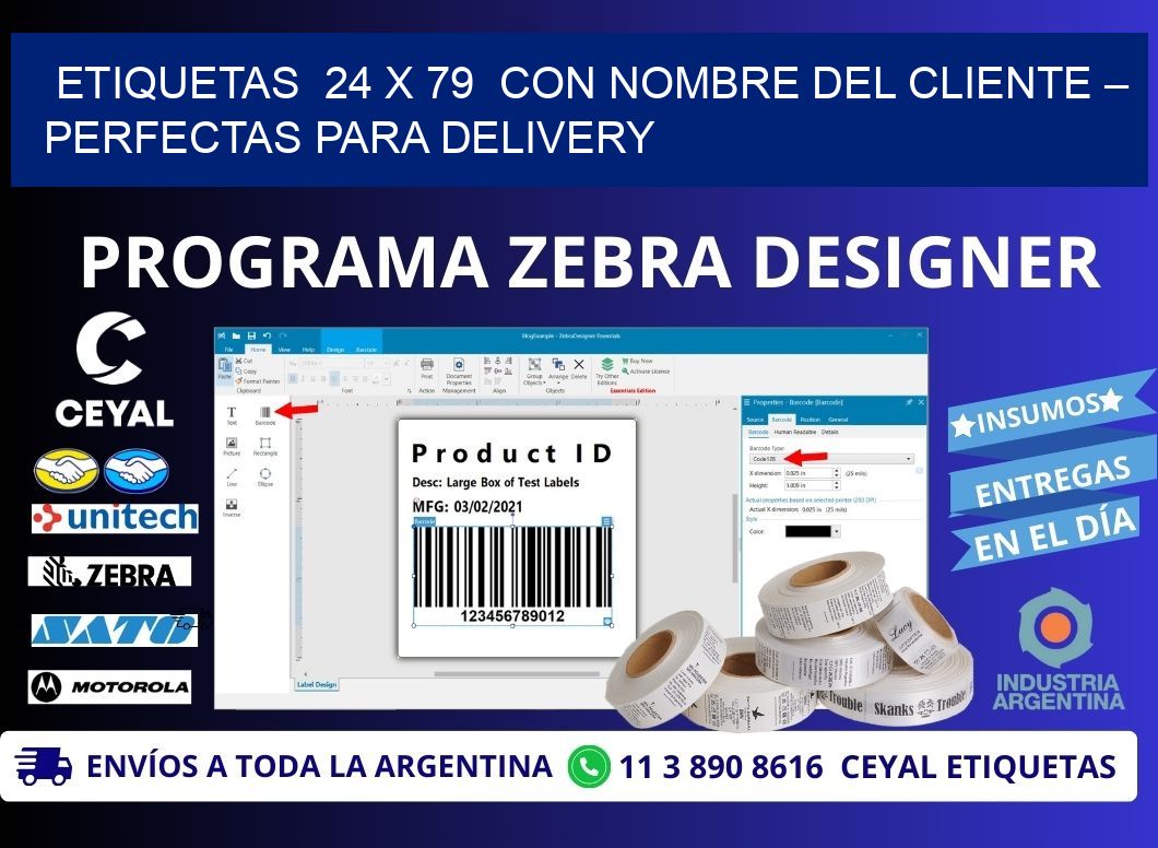 Etiquetas  24 x 79  con Nombre del Cliente – Perfectas para Delivery