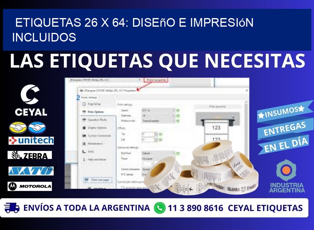 Etiquetas 26 x 64: Diseño e Impresión Incluidos