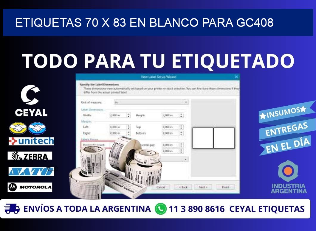 Etiquetas 70 x 83 en blanco para gc408