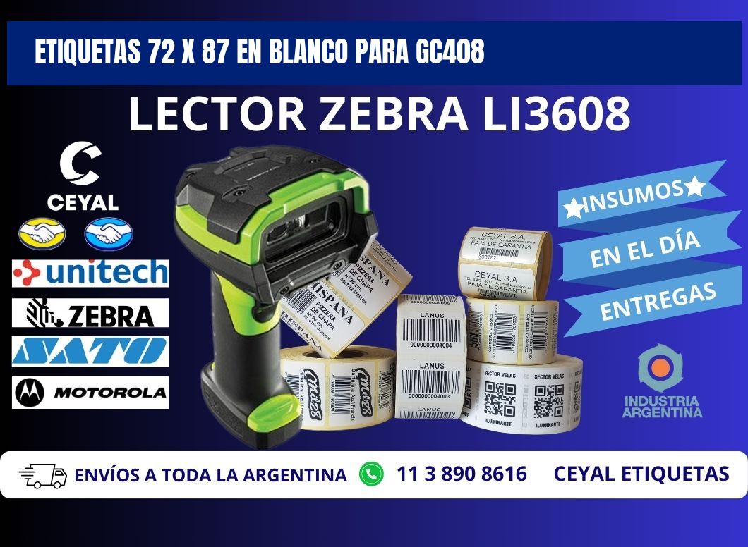 Etiquetas 72 x 87 en blanco para gc408