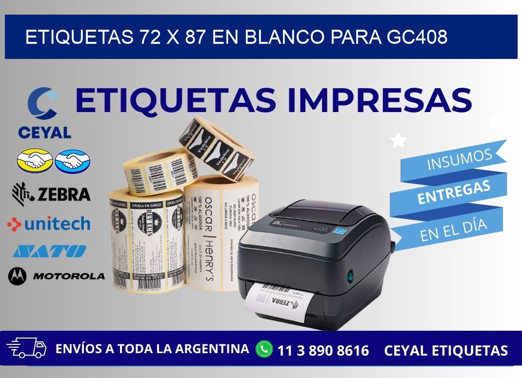 Etiquetas 72 x 87 en blanco para gc408