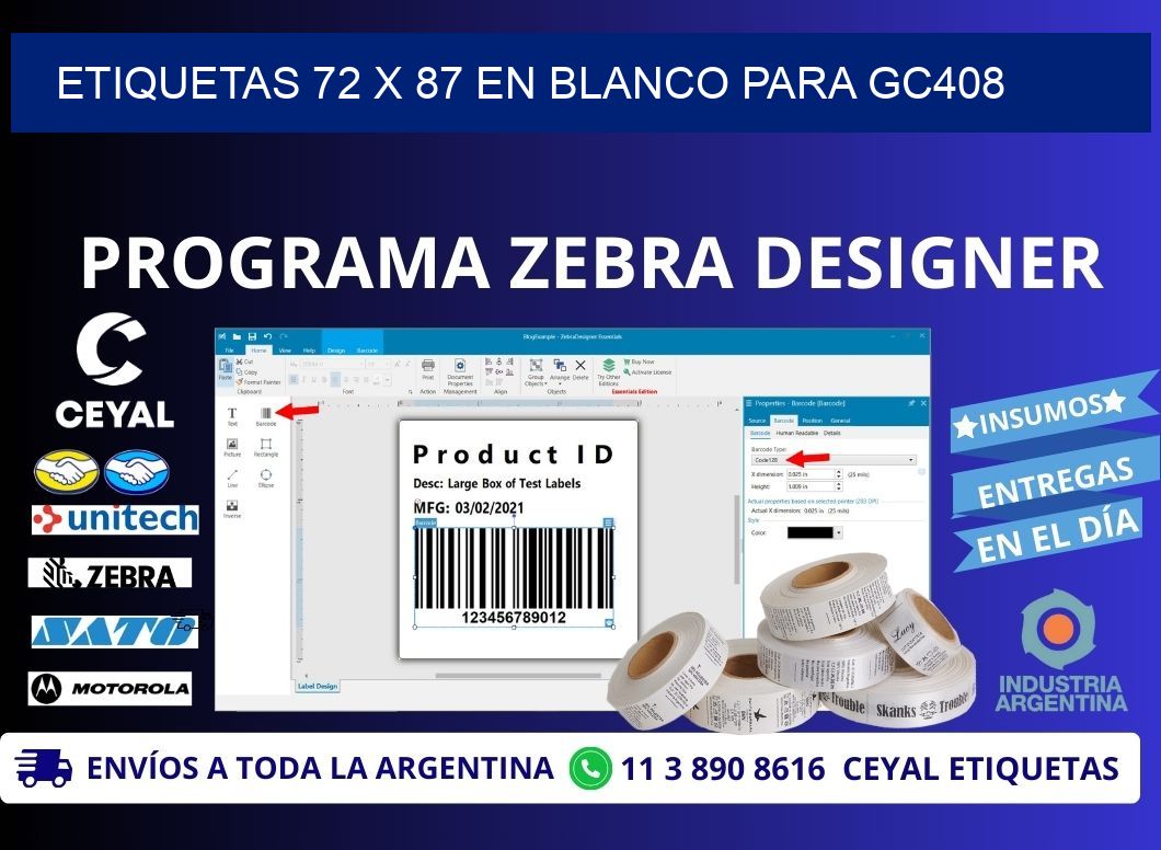 Etiquetas 72 x 87 en blanco para gc408