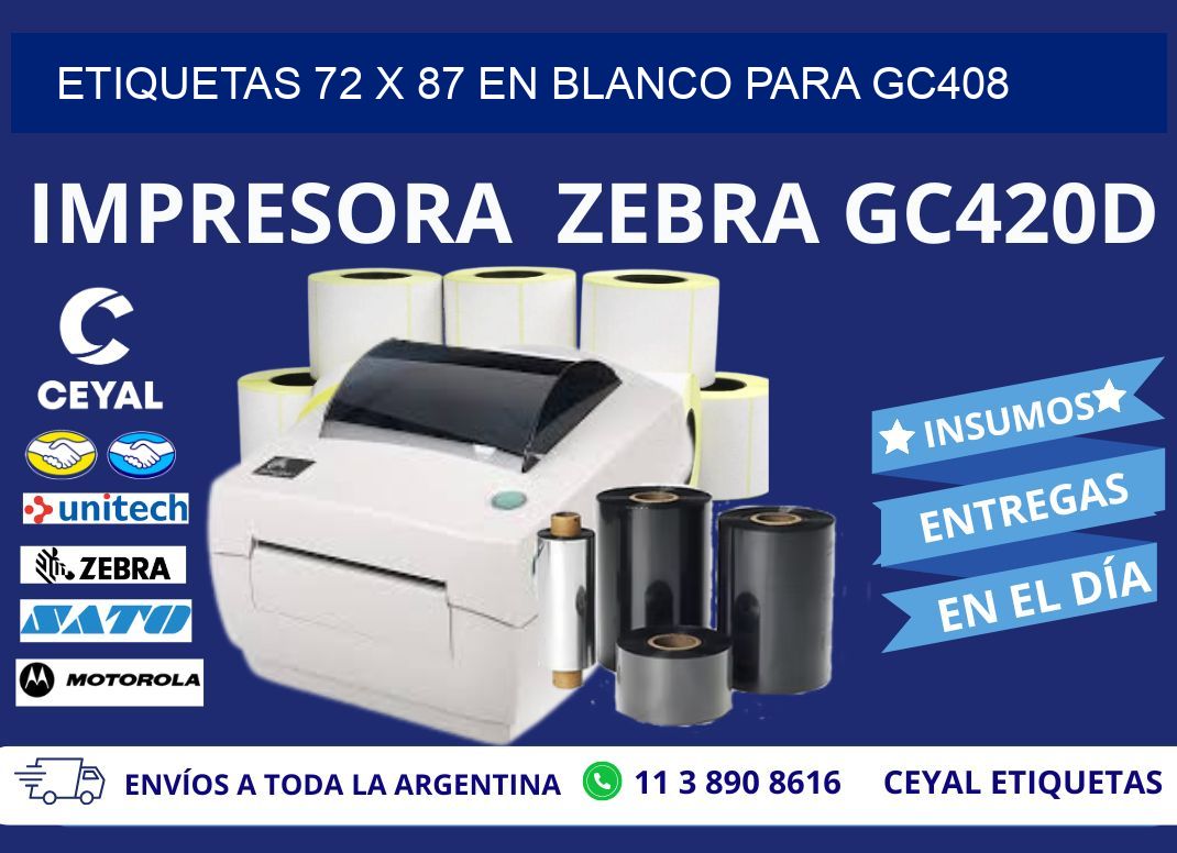 Etiquetas 72 x 87 en blanco para gc408