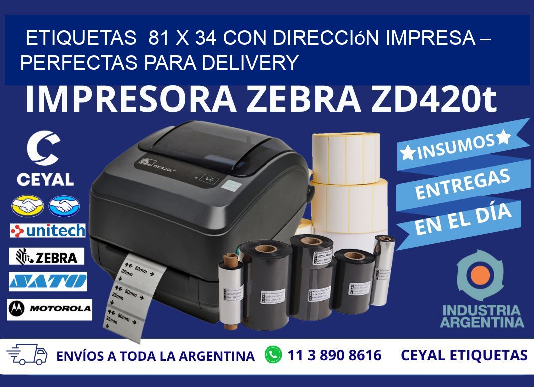 Etiquetas  81 x 34 con Dirección Impresa – Perfectas para Delivery