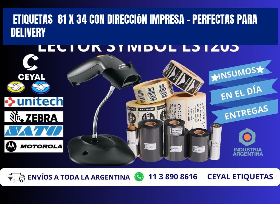 Etiquetas  81 x 34 con Dirección Impresa – Perfectas para Delivery