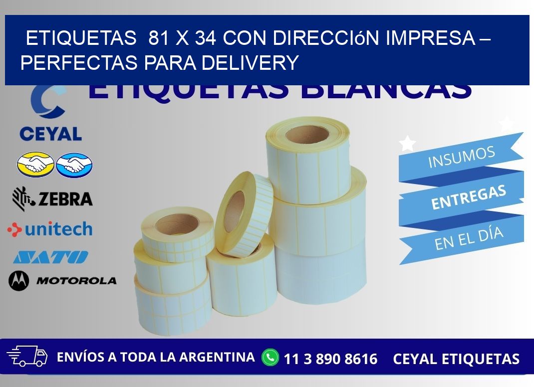 Etiquetas  81 x 34 con Dirección Impresa – Perfectas para Delivery