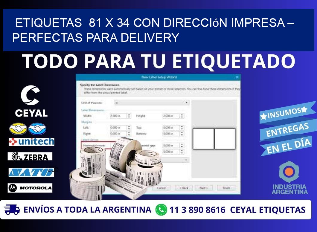 Etiquetas  81 x 34 con Dirección Impresa – Perfectas para Delivery