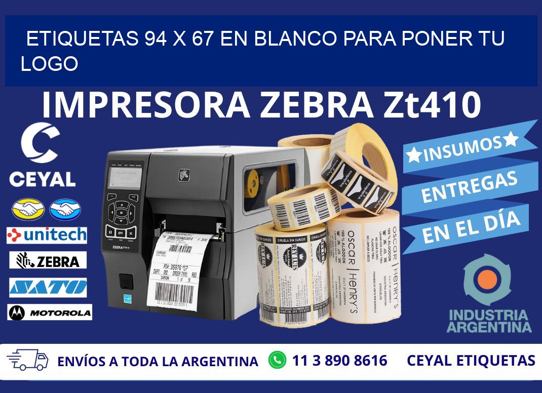 Etiquetas 94 x 67 en blanco para poner tu logo