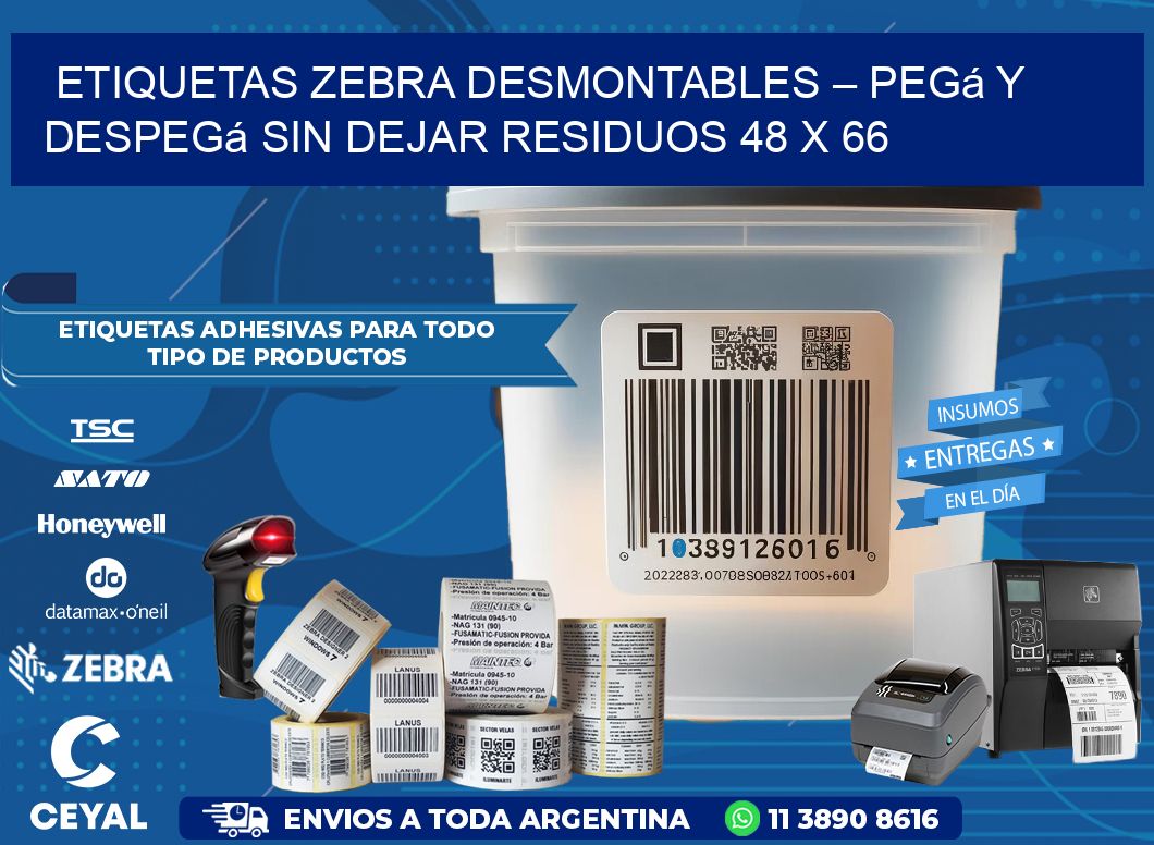 Etiquetas Zebra Desmontables – Pegá y Despegá Sin Dejar Residuos 48 x 66