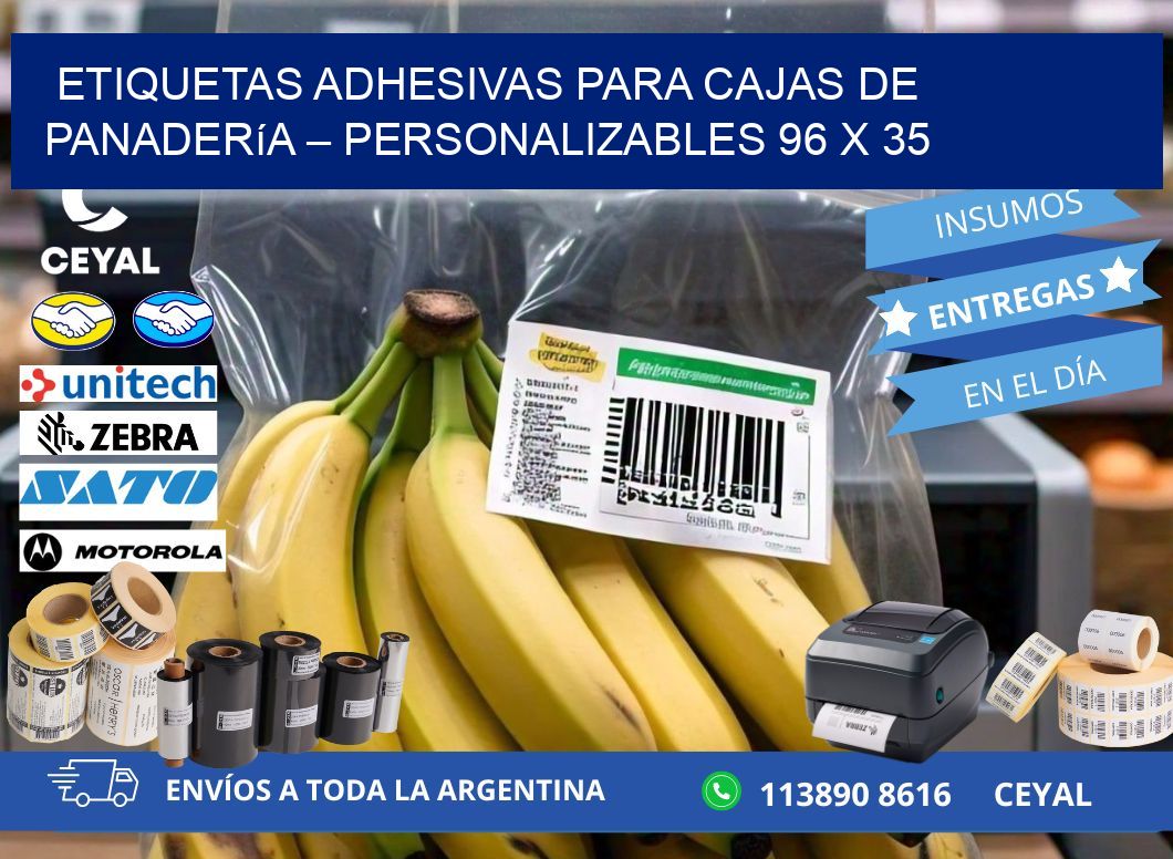 Etiquetas adhesivas para cajas de panadería – Personalizables 96 x 35