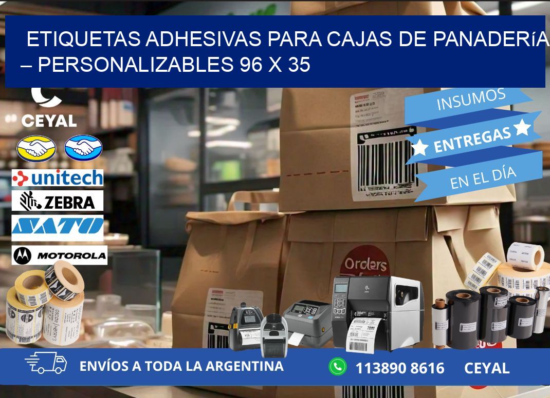 Etiquetas adhesivas para cajas de panadería – Personalizables 96 x 35