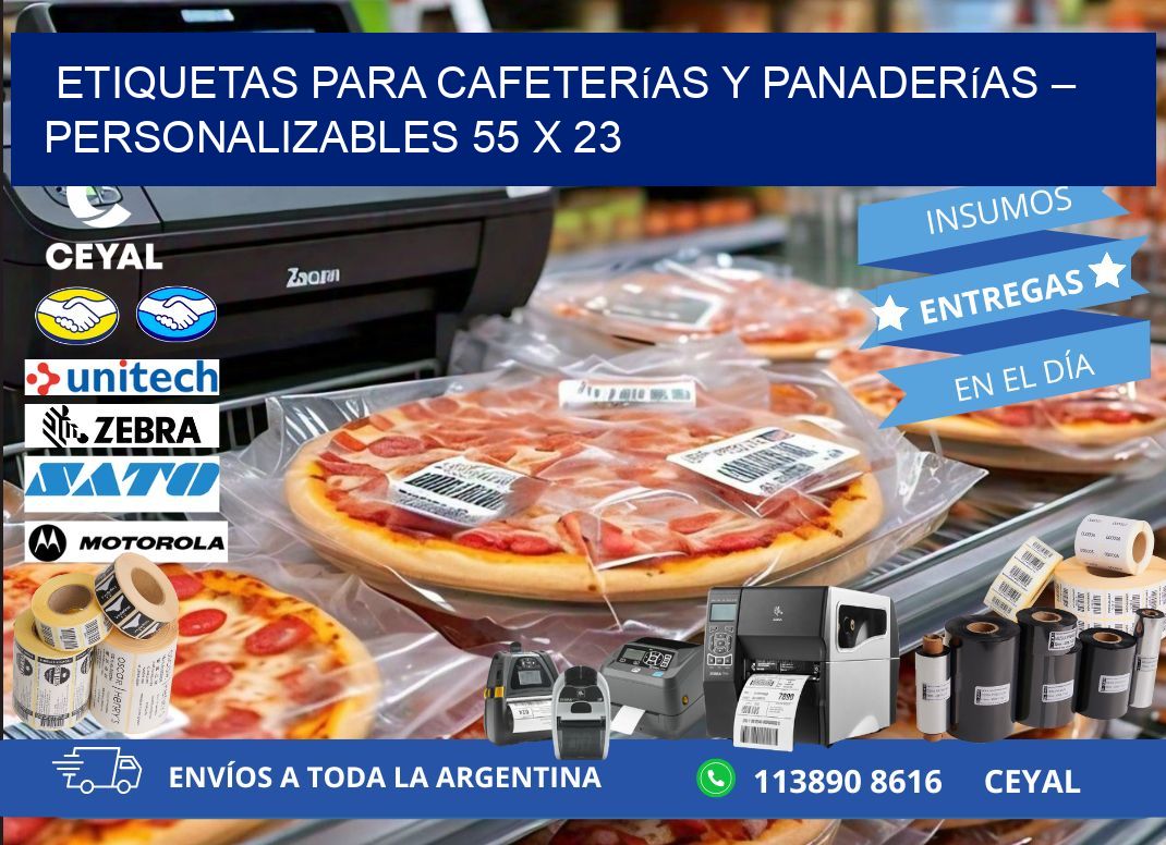 Etiquetas para cafeterías y panaderías – Personalizables 55 x 23