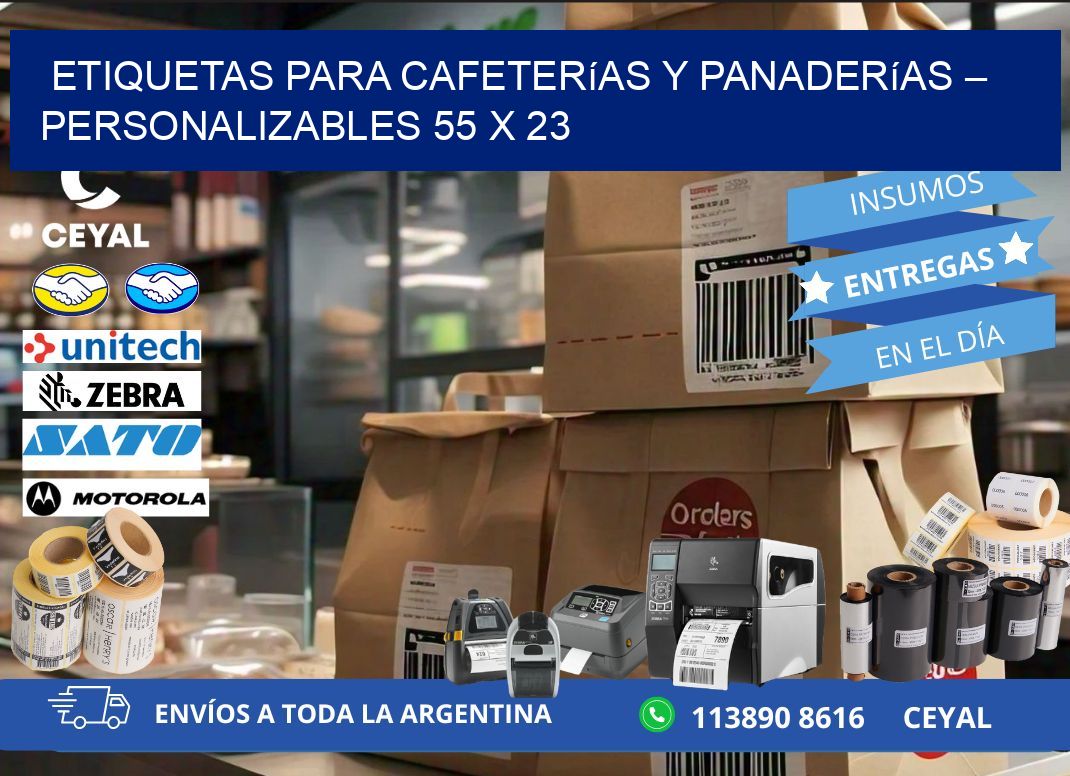 Etiquetas para cafeterías y panaderías – Personalizables 55 x 23