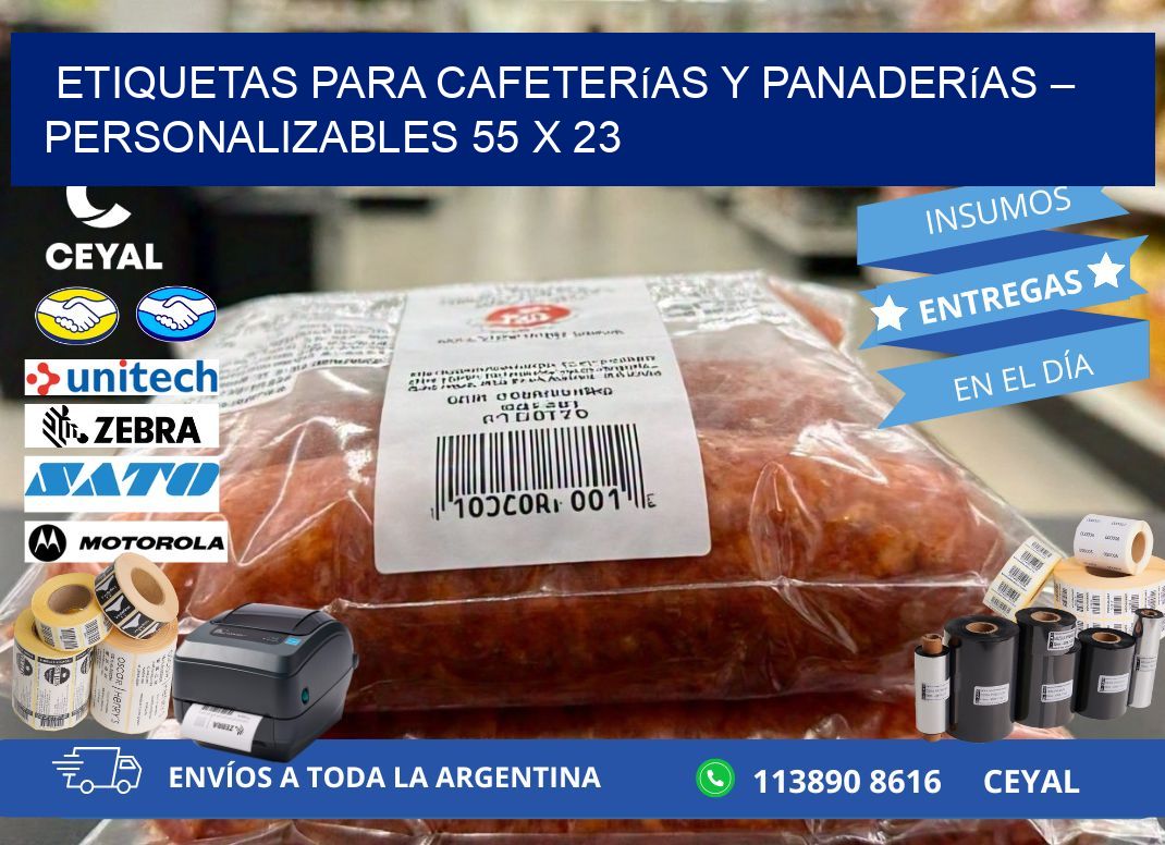 Etiquetas para cafeterías y panaderías – Personalizables 55 x 23