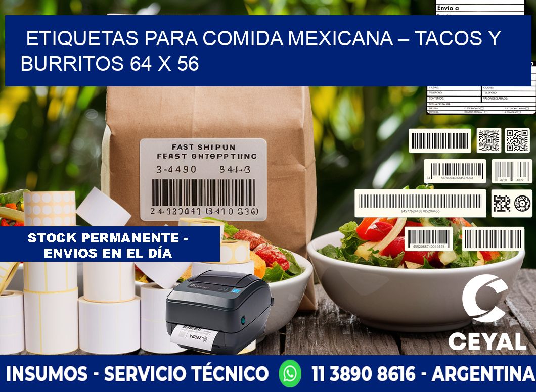 Etiquetas para comida mexicana – Tacos y burritos 64 x 56