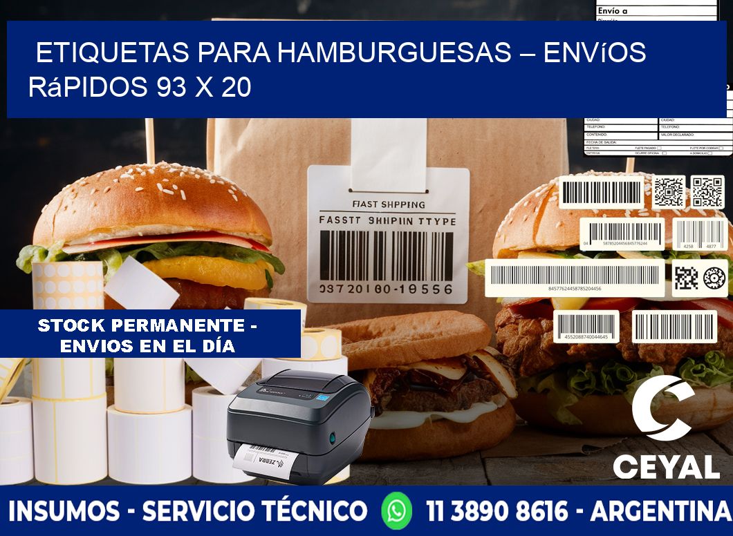 Etiquetas para hamburguesas – Envíos rápidos 93 x 20