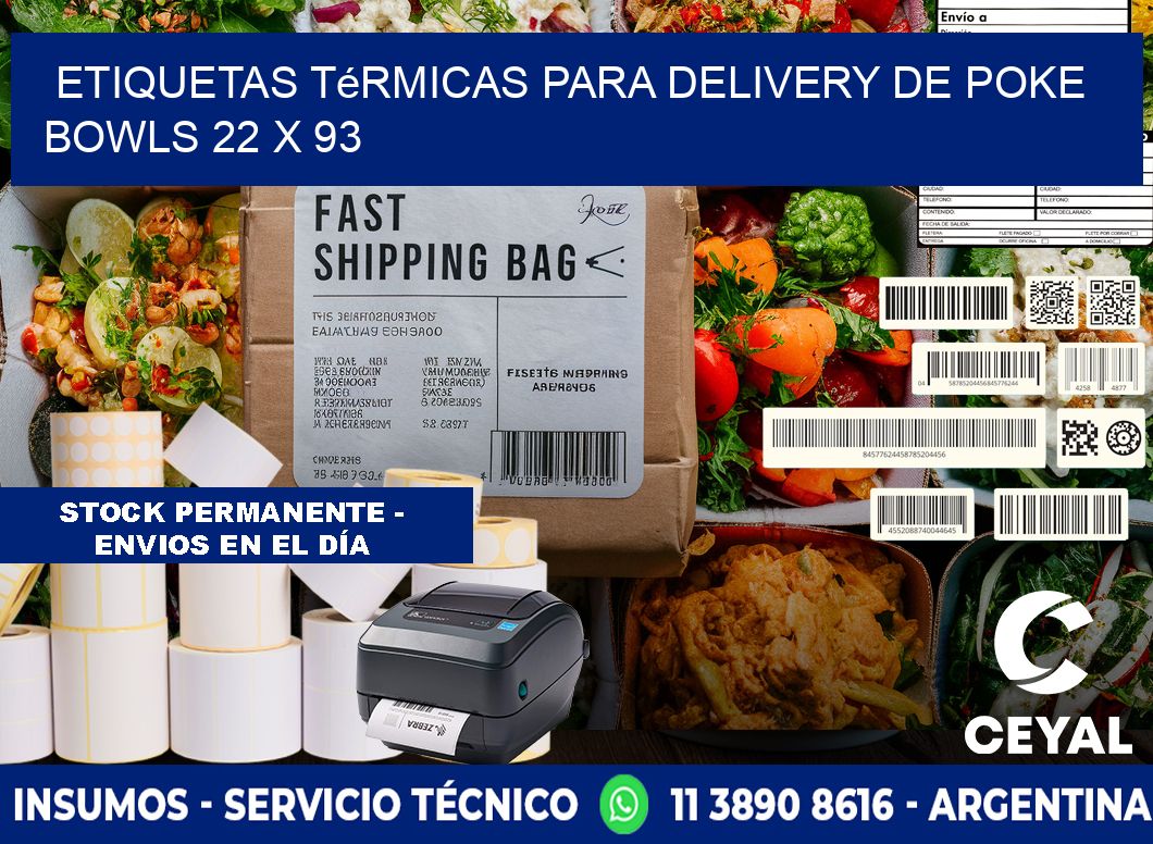 Etiquetas térmicas para delivery de poke bowls 22 x 93