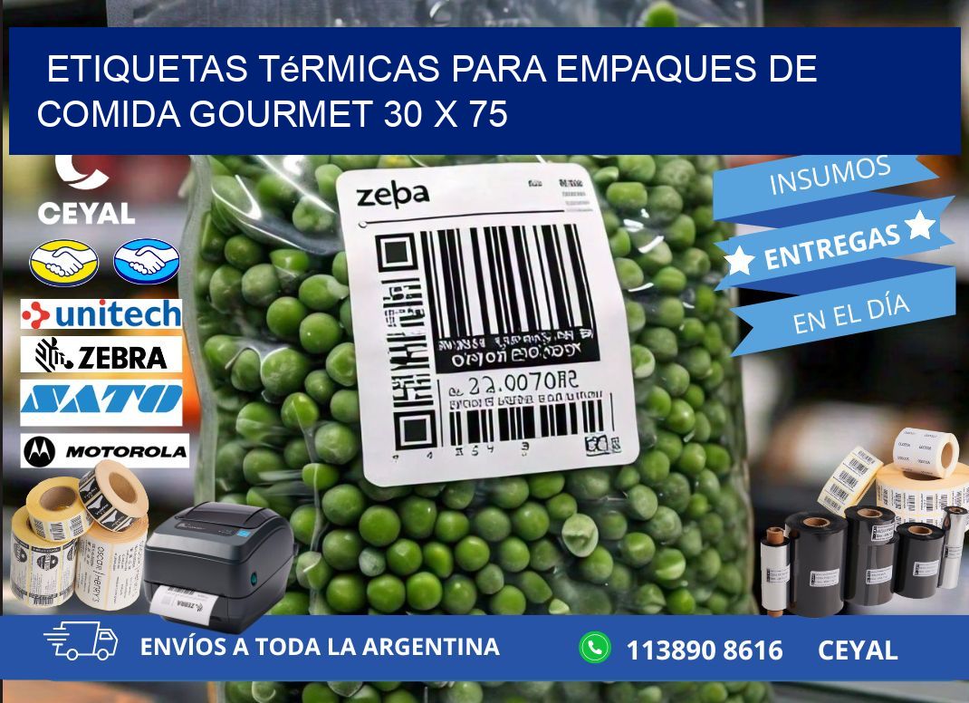 Etiquetas térmicas para empaques de comida gourmet 30 x 75