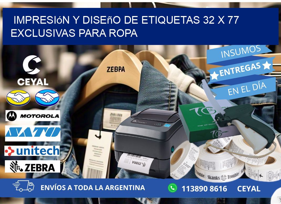 Impresión y Diseño de Etiquetas 32 x 77 Exclusivas para Ropa