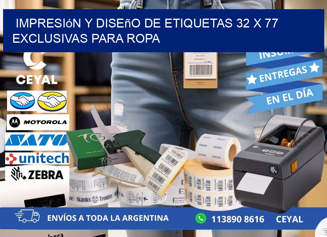 Impresión y Diseño de Etiquetas 32 x 77 Exclusivas para Ropa