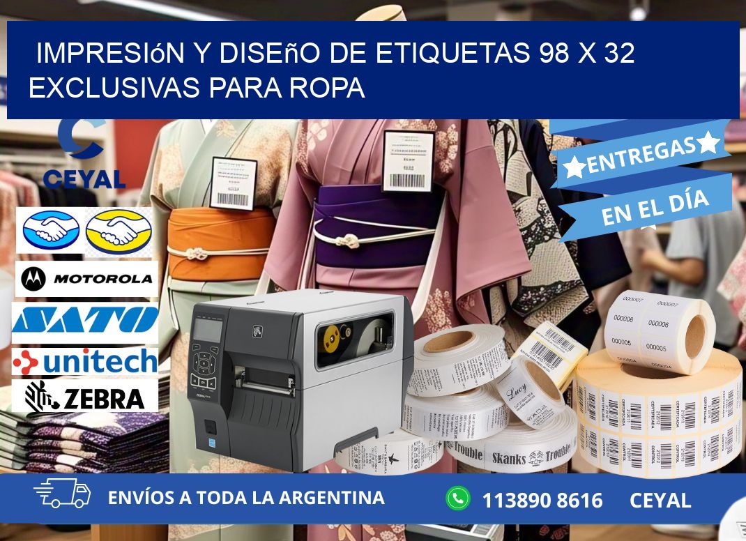 Impresión y Diseño de Etiquetas 98 x 32 Exclusivas para Ropa