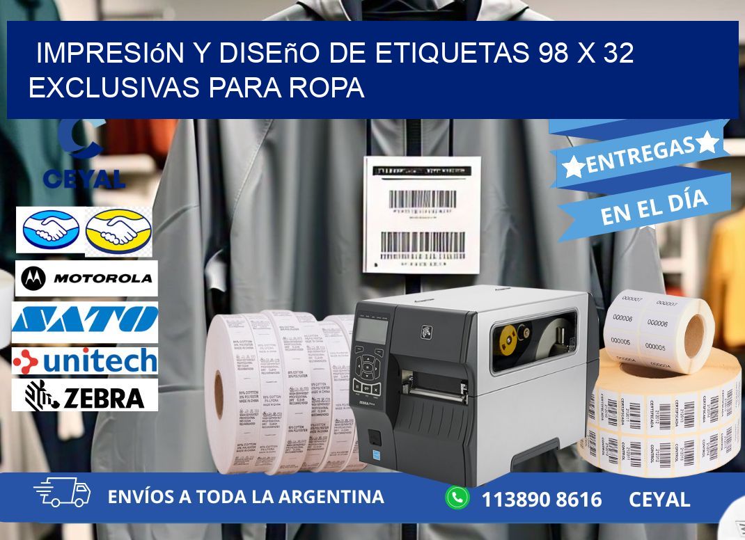 Impresión y Diseño de Etiquetas 98 x 32 Exclusivas para Ropa