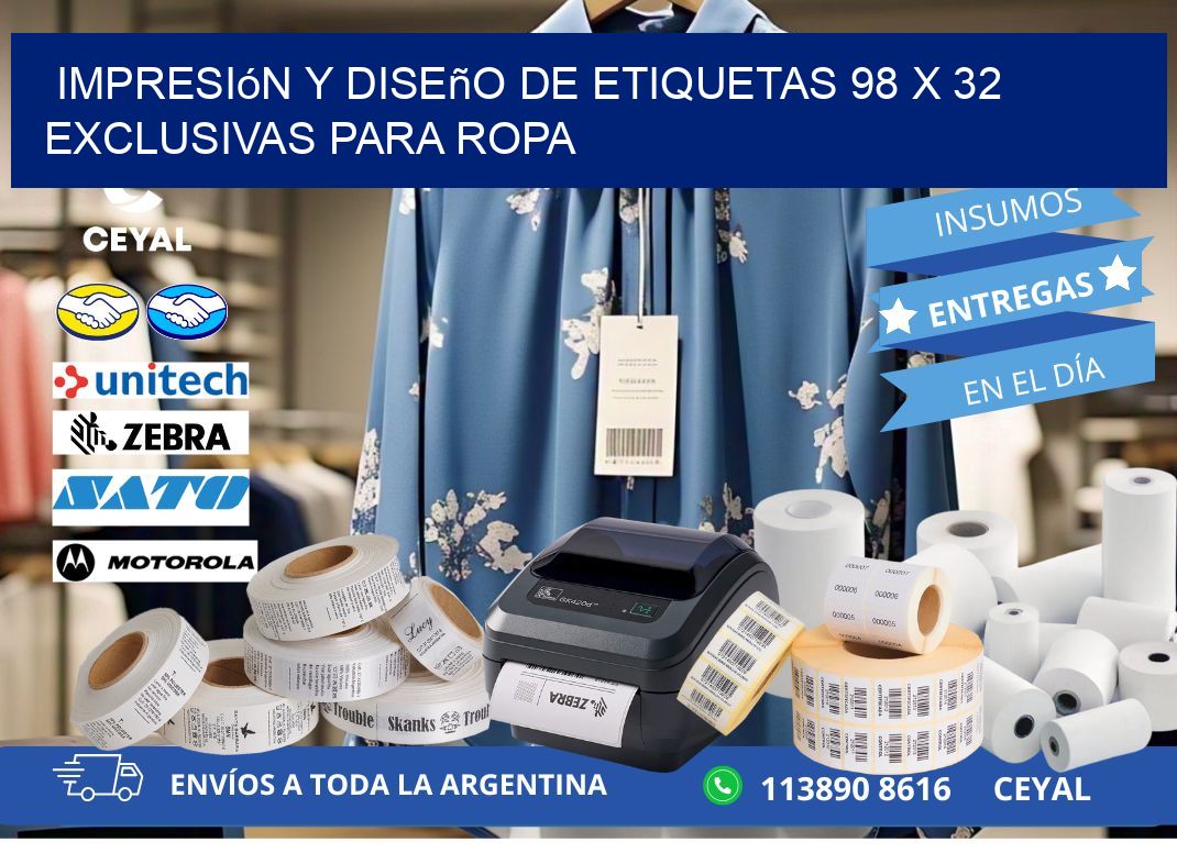 Impresión y Diseño de Etiquetas 98 x 32 Exclusivas para Ropa