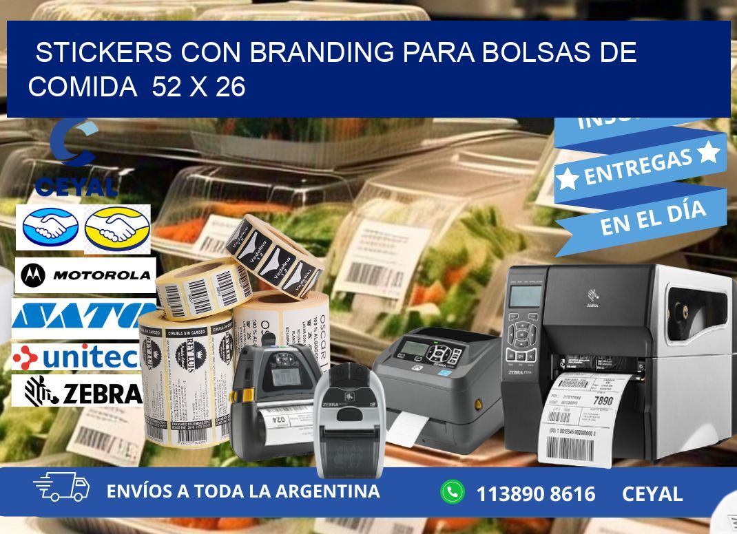 STICKERS CON BRANDING PARA BOLSAS DE COMIDA  52 x 26