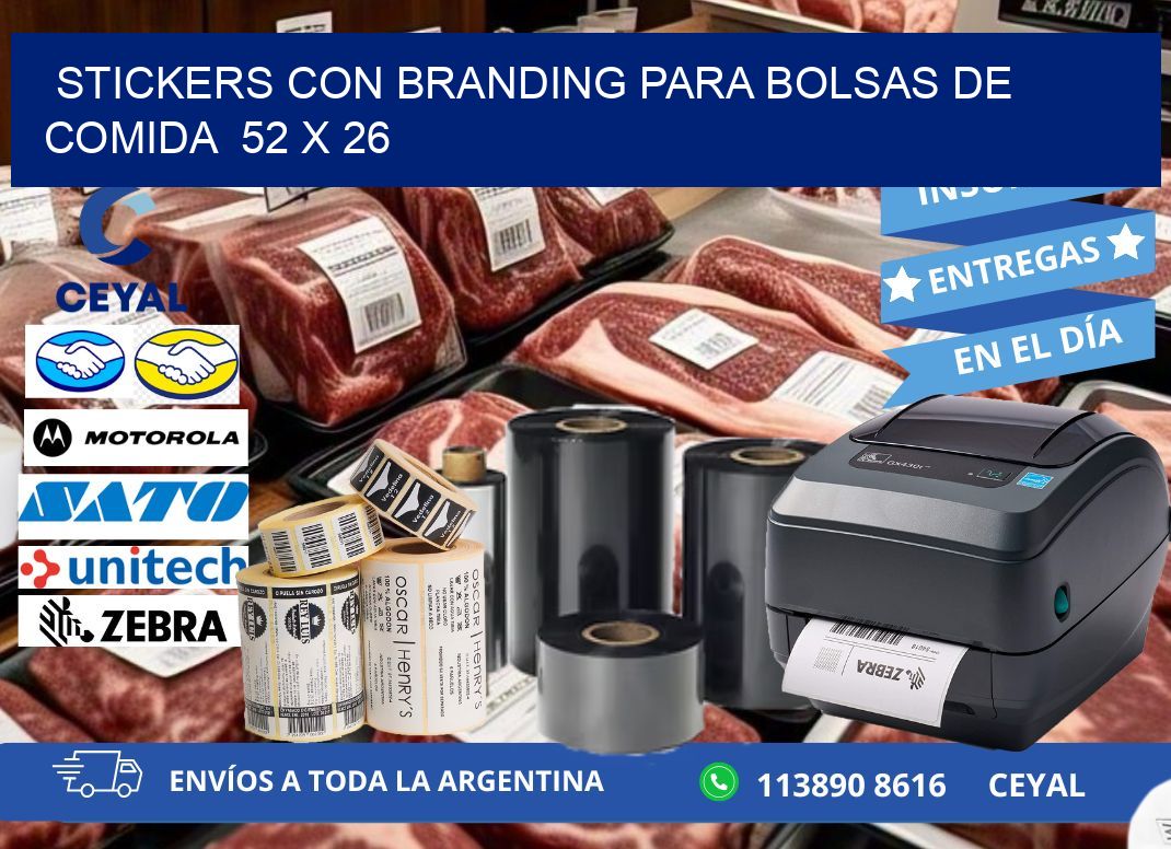 STICKERS CON BRANDING PARA BOLSAS DE COMIDA  52 x 26