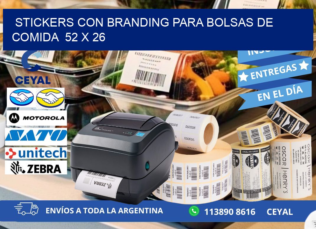 STICKERS CON BRANDING PARA BOLSAS DE COMIDA  52 x 26