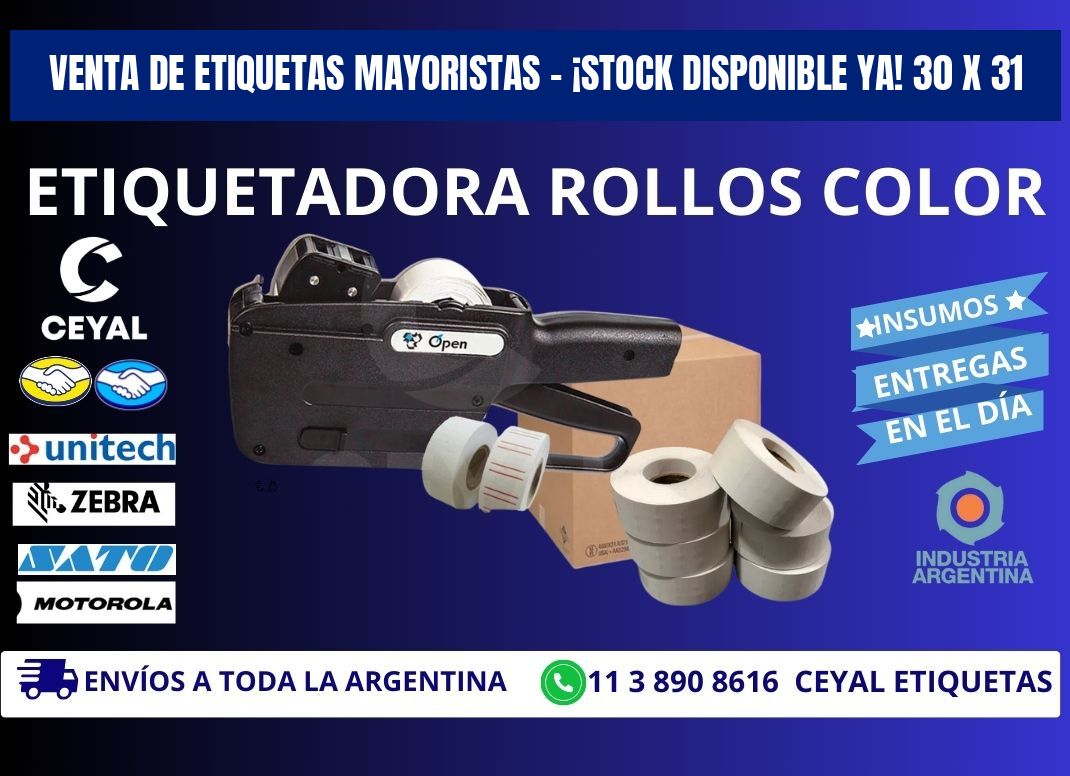 VENTA DE ETIQUETAS MAYORISTAS – ¡STOCK DISPONIBLE YA! 30 x 31