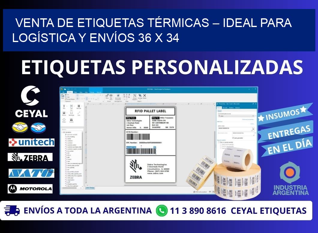 VENTA DE ETIQUETAS TÉRMICAS – IDEAL PARA LOGÍSTICA Y ENVÍOS 36 x 34