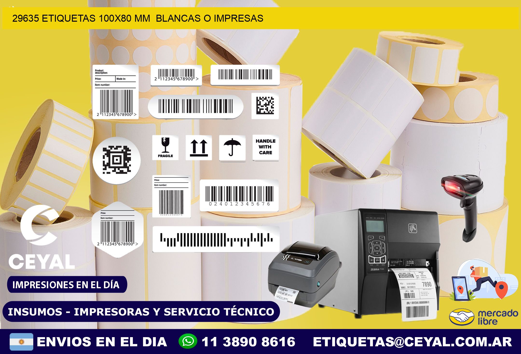 29635 ETIQUETAS 100×80 mm  BLANCAS O IMPRESAS