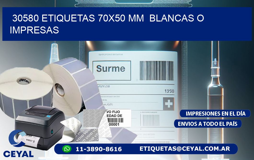 30580 ETIQUETAS 70x50 mm  BLANCAS O IMPRESAS