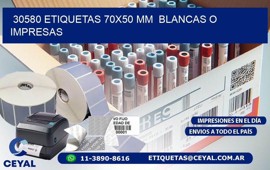 30580 ETIQUETAS 70x50 mm  BLANCAS O IMPRESAS
