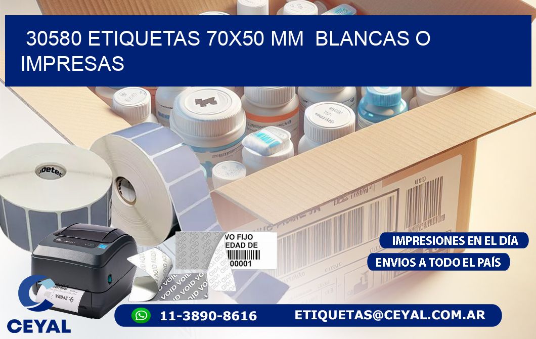 30580 ETIQUETAS 70x50 mm  BLANCAS O IMPRESAS