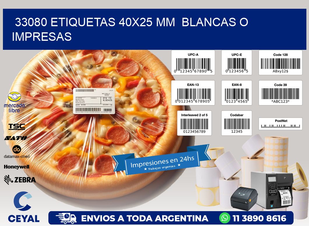 33080 ETIQUETAS 40x25 mm  BLANCAS O IMPRESAS