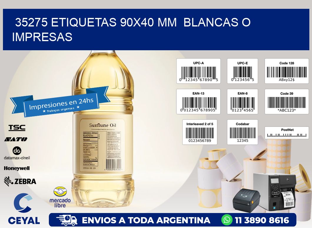 35275 ETIQUETAS 90x40 mm BLANCAS O IMPRESAS