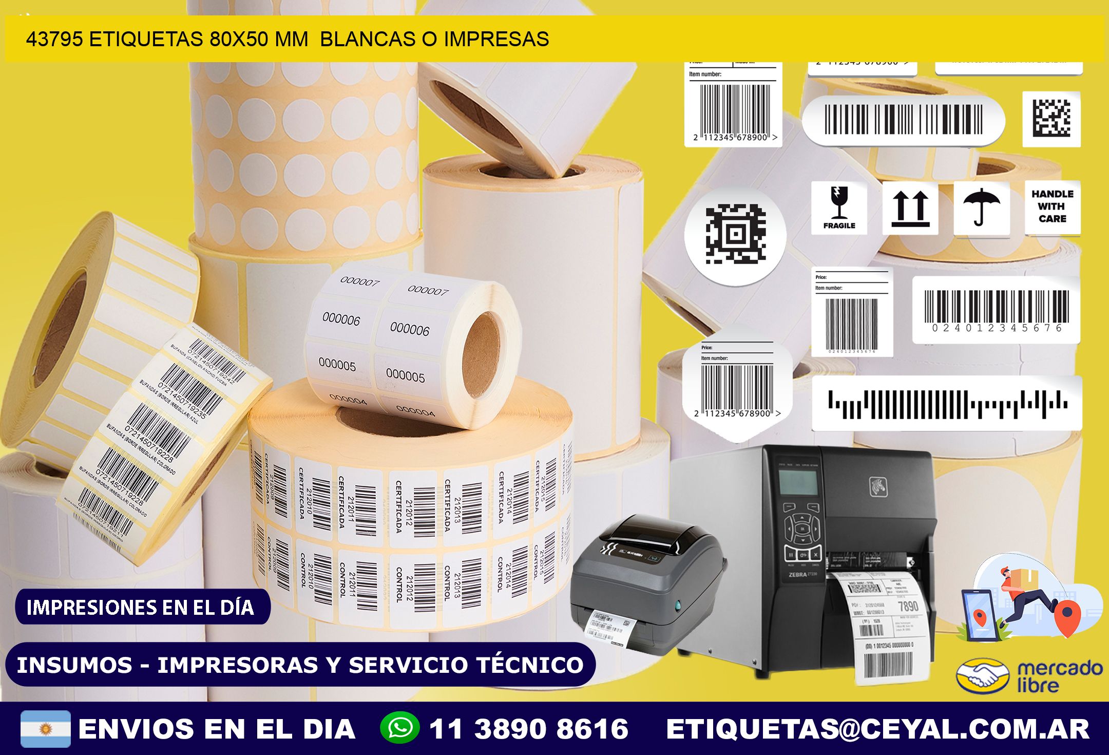 43795 ETIQUETAS 80×50 mm  BLANCAS O IMPRESAS