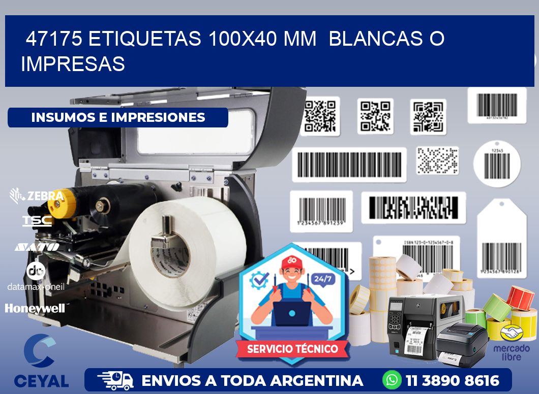 47175 ETIQUETAS 100x40 mm  BLANCAS O IMPRESAS