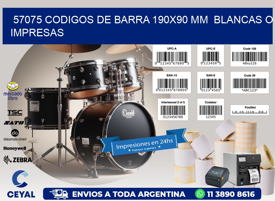 57075 CODIGOS DE BARRA 190x90 mm  BLANCAS O IMPRESAS