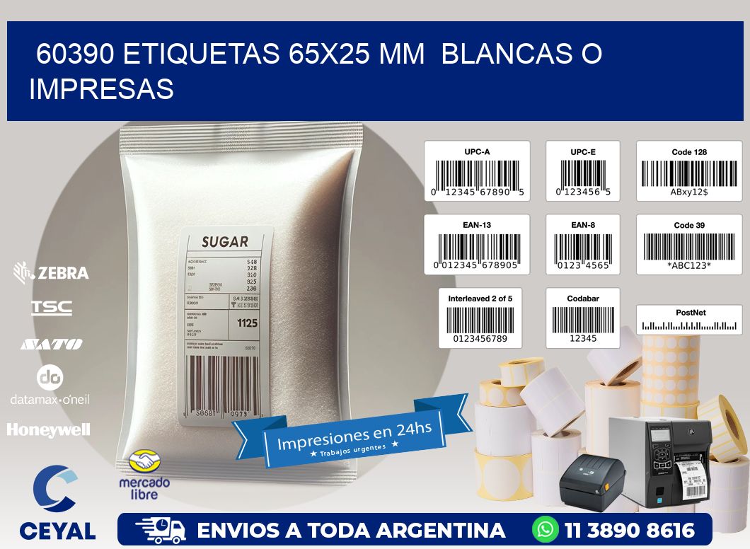 60390 ETIQUETAS 65x25 mm  BLANCAS O IMPRESAS
