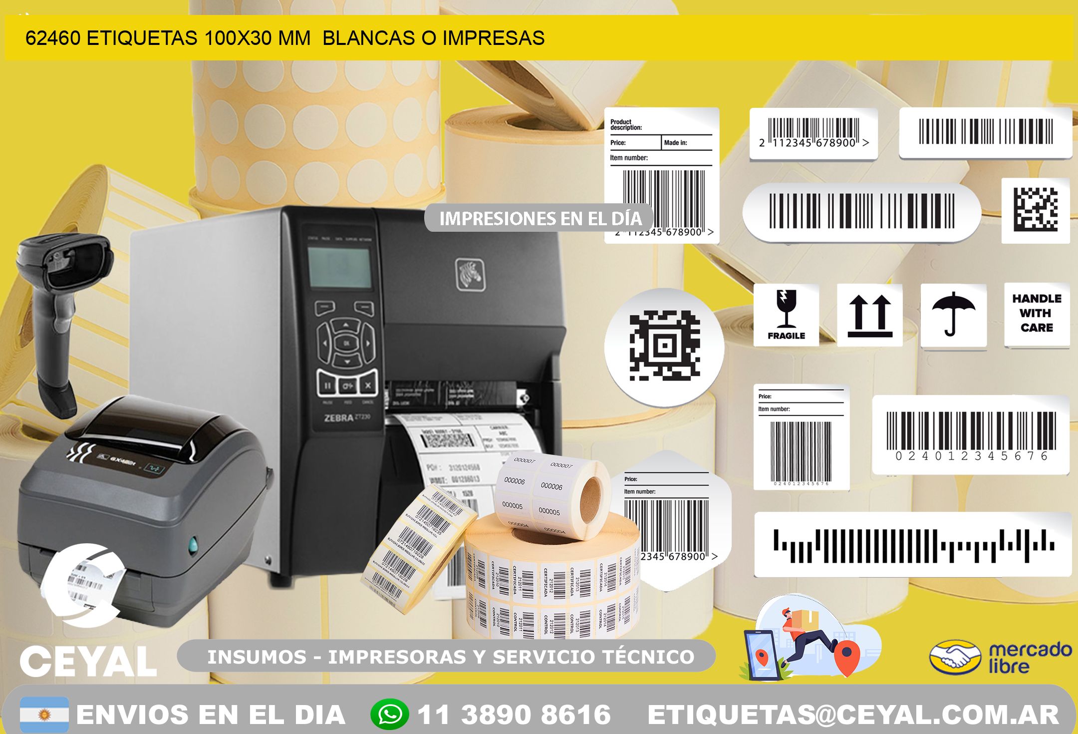 62460 ETIQUETAS 100×30 mm  BLANCAS O IMPRESAS