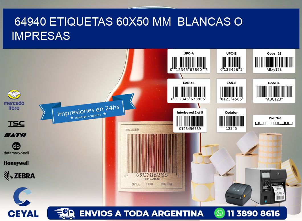 64940 ETIQUETAS 60x50 mm  BLANCAS O IMPRESAS