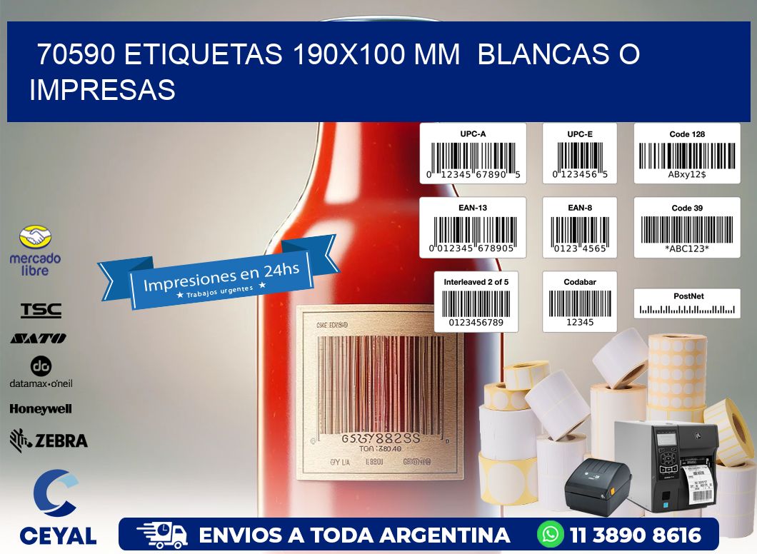 70590 ETIQUETAS 190x100 mm BLANCAS O IMPRESAS