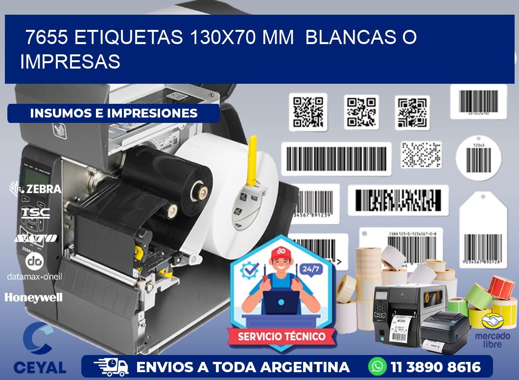 7655 ETIQUETAS 130x70 mm BLANCAS O IMPRESAS