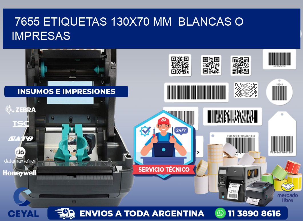 7655 ETIQUETAS 130x70 mm BLANCAS O IMPRESAS