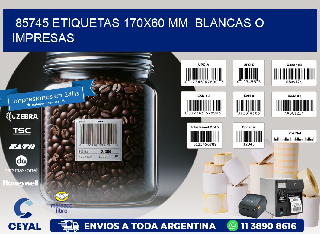 85745 ETIQUETAS 170x60 mm  BLANCAS O IMPRESAS