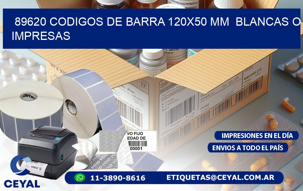 89620 CODIGOS DE BARRA 120x50 mm BLANCAS O IMPRESAS