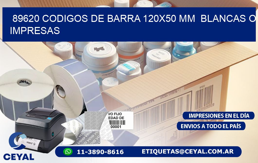 89620 CODIGOS DE BARRA 120x50 mm BLANCAS O IMPRESAS